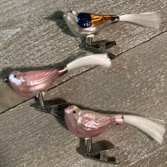 3 Small glass clipon bird Christmas ornaments